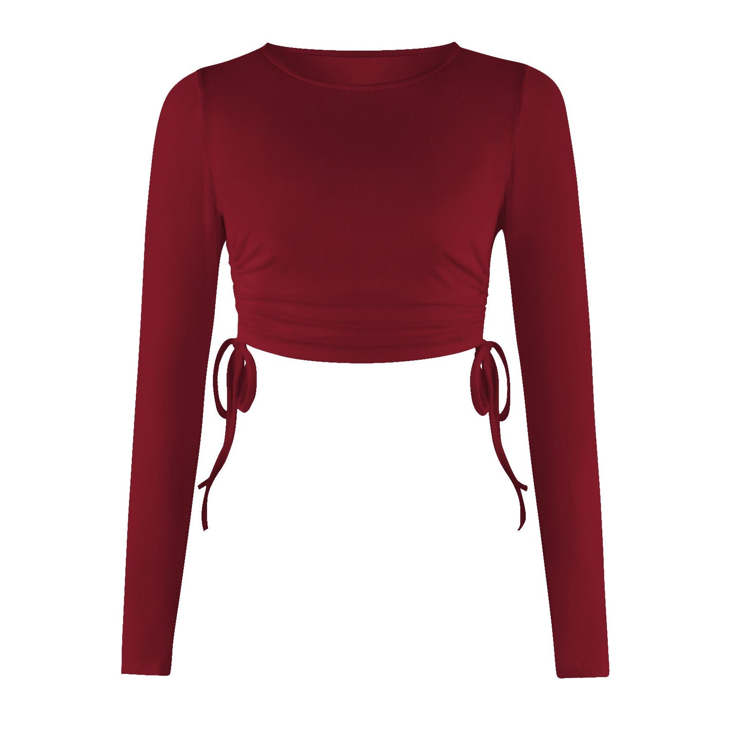 Avalynn | Kordelzug Rundhalsausschnitt Langärmeliges Cropped-T-Shirt Thread Top