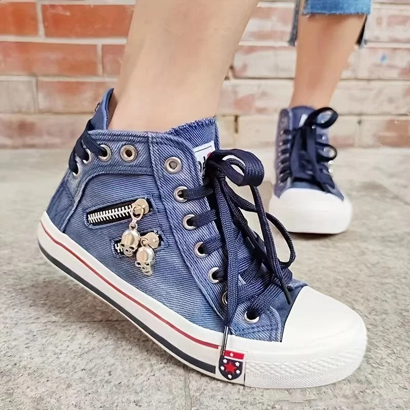 Juliane | Trend-Sneaker – Jeans-Look & Zipper