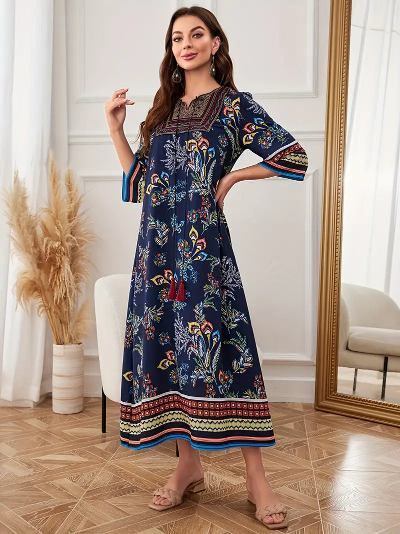 Mirri - Ethnisches grafisches Wandteppich Boho Midikleid