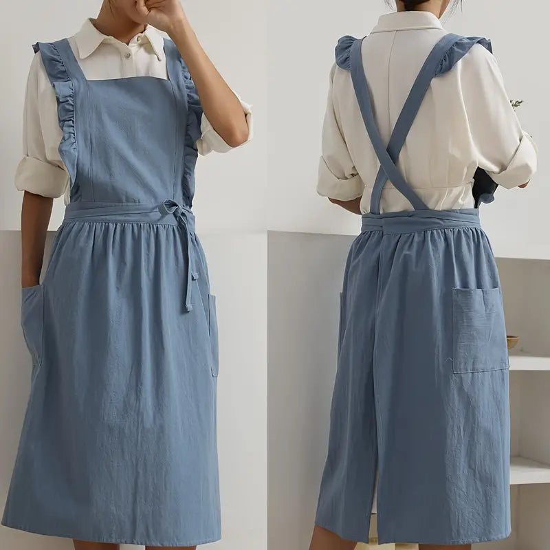 Zara | Schürze mit Rüschenriemen und Seitentaschen - Stilvolle und Funktionale Damen Schürze