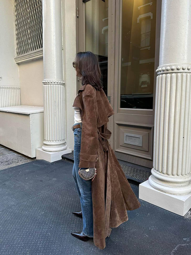 Briana | Eleganter Wildleder Trenchcoat mit Taillengürtel – Damen Winterjacke
