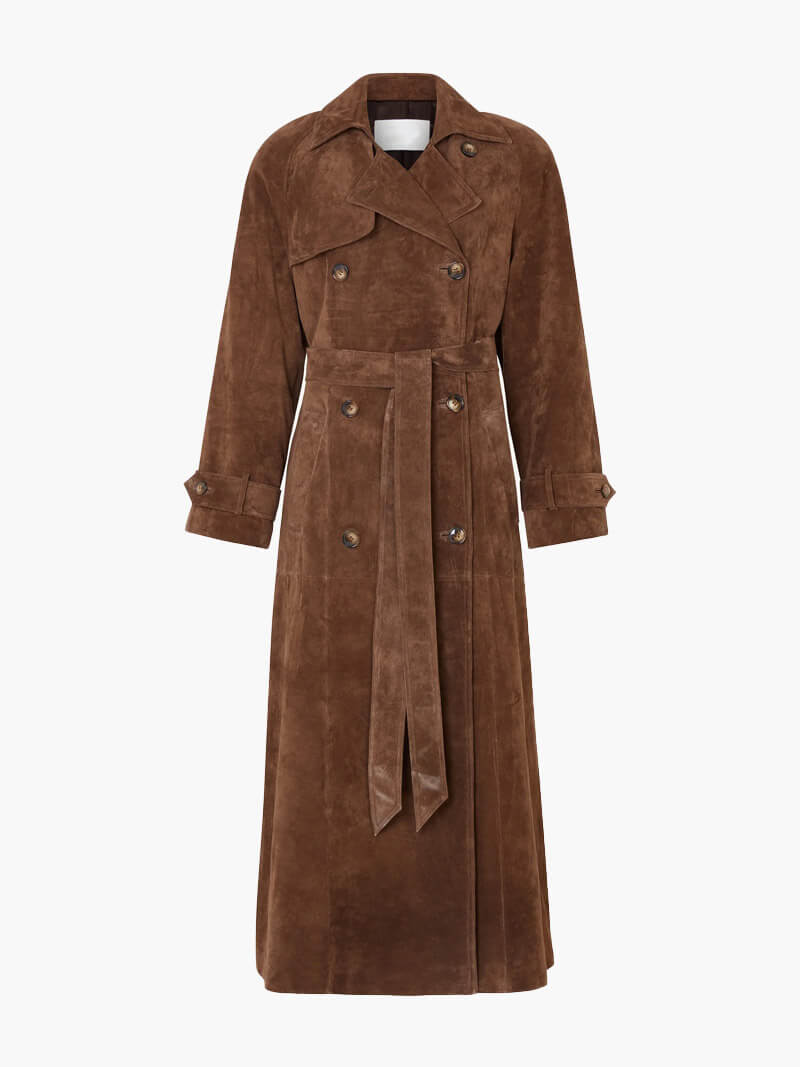 Briana | Eleganter Wildleder Trenchcoat mit Taillengürtel – Damen Winterjacke