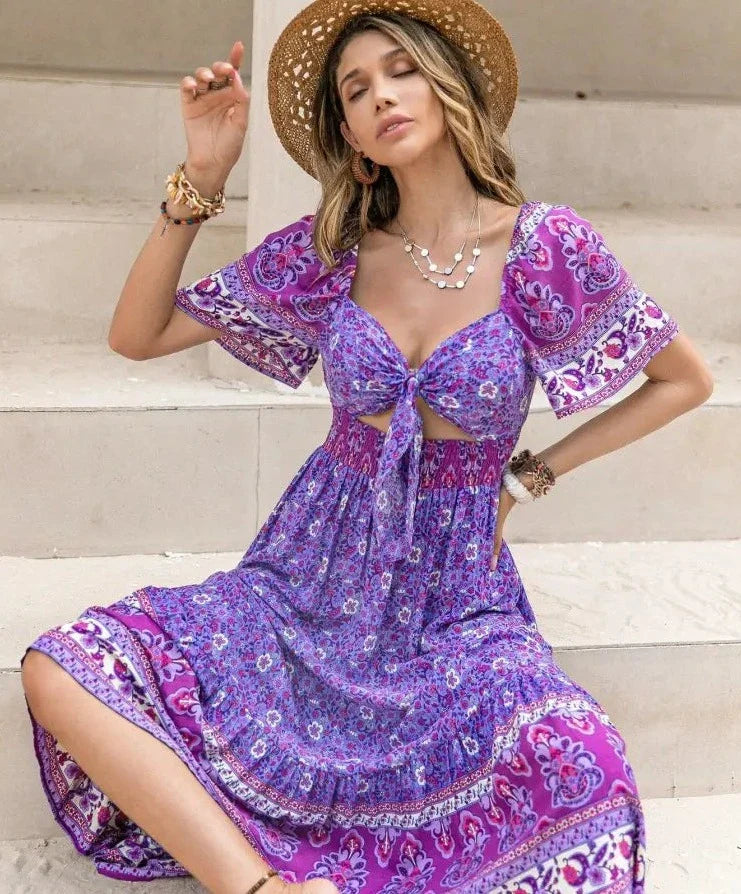 Bryndis | Blumen-Sommerkleid Blau
