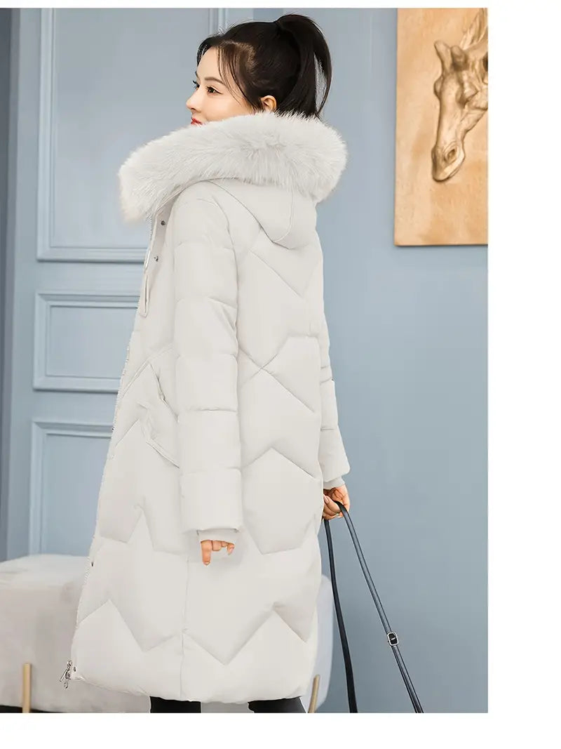 Kusie | Kuscheliger gesteppter Wintermantel, pelzbesetzte mittellange Jacke