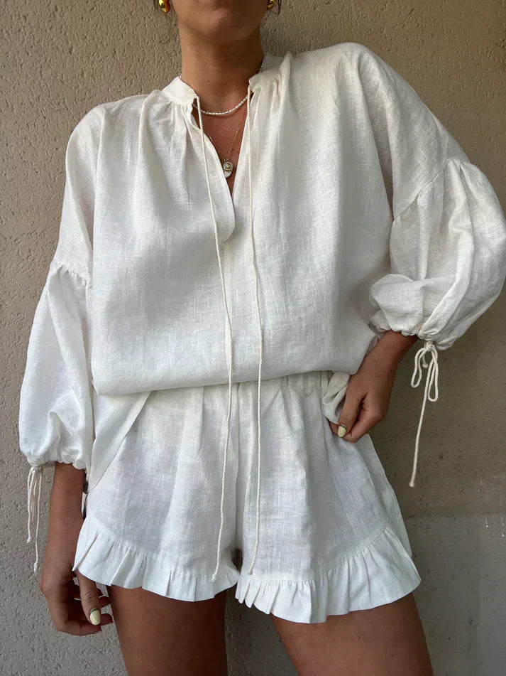 Yavannah | Rüsche Leinen 2-teiliges Sommer-Set