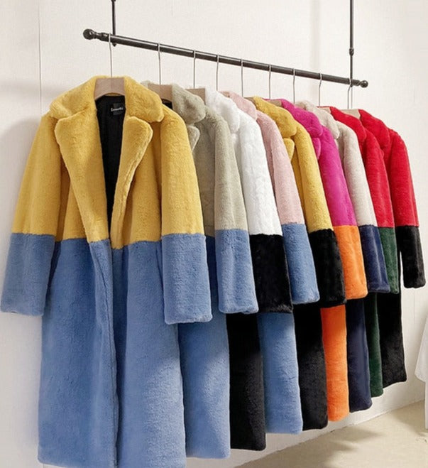 Oriella | Zweifarbiger Mantel aus weichem Velours für Damen