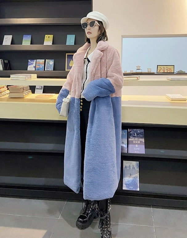 Oriella | Zweifarbiger Mantel aus weichem Velours für Damen
