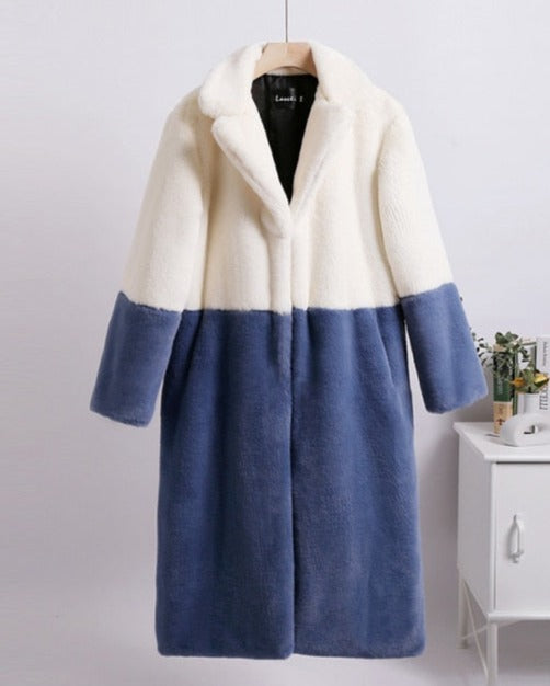 Oriella | Zweifarbiger Mantel aus weichem Velours für Damen