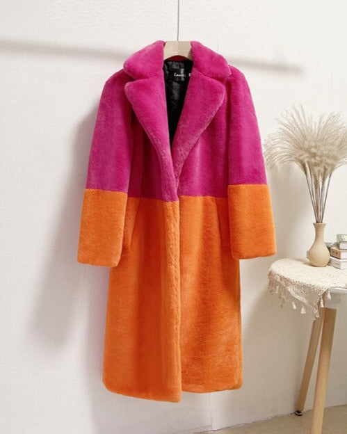 Oriella | Zweifarbiger Mantel aus weichem Velours für Damen