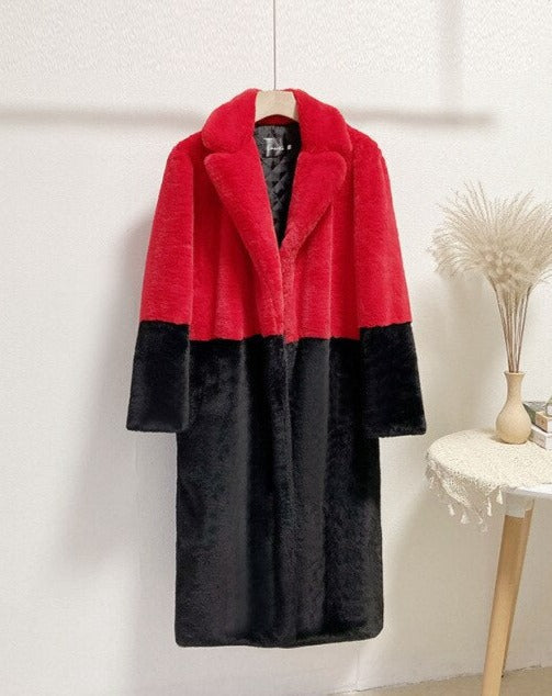 Oriella | Zweifarbiger Mantel aus weichem Velours für Damen