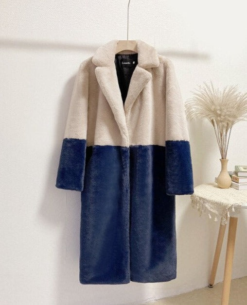 Oriella | Zweifarbiger Mantel aus weichem Velours für Damen