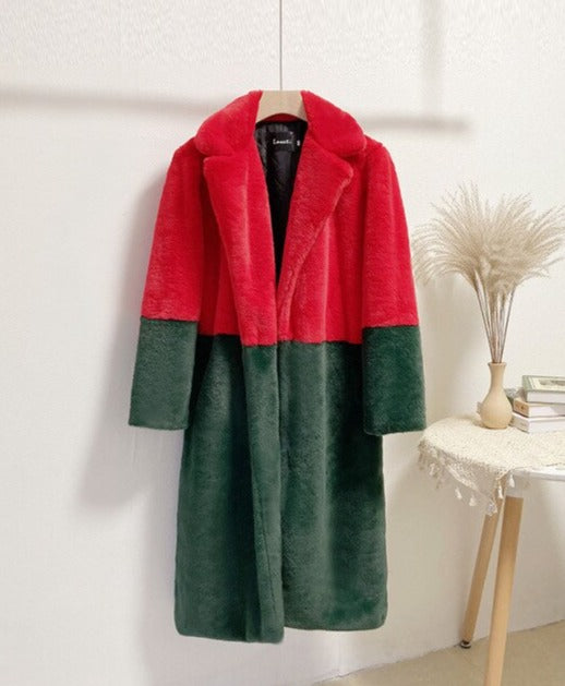 Oriella | Zweifarbiger Mantel aus weichem Velours für Damen