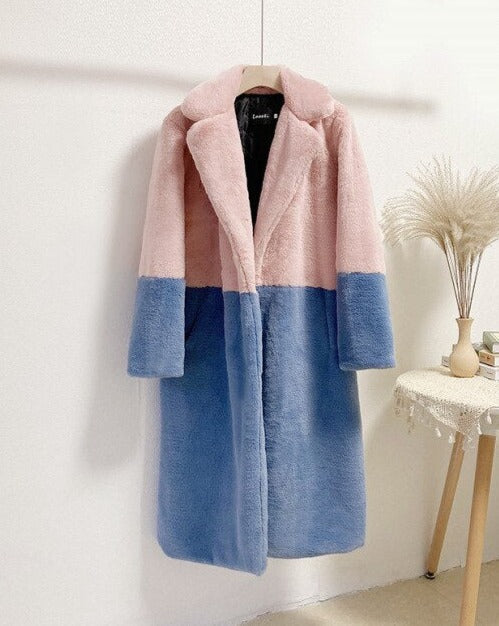 Oriella | Zweifarbiger Mantel aus weichem Velours für Damen