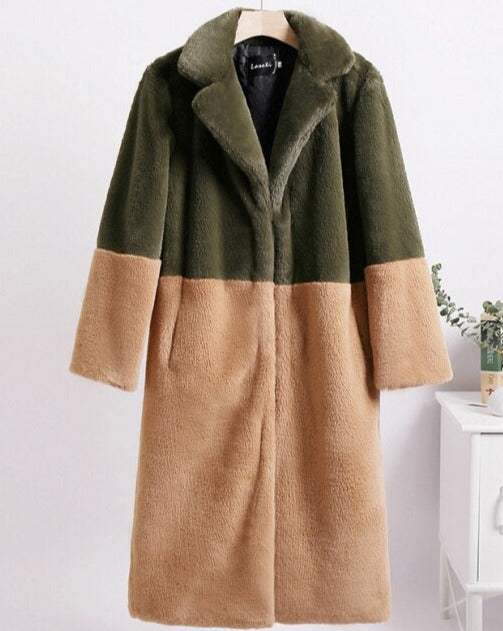Oriella | Zweifarbiger Mantel aus weichem Velours für Damen