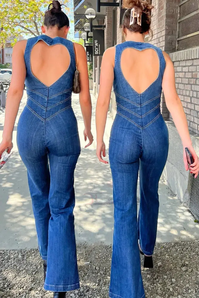 Hedwieg - Rückenfreier Denim-Overall mit Herzausschnitt
