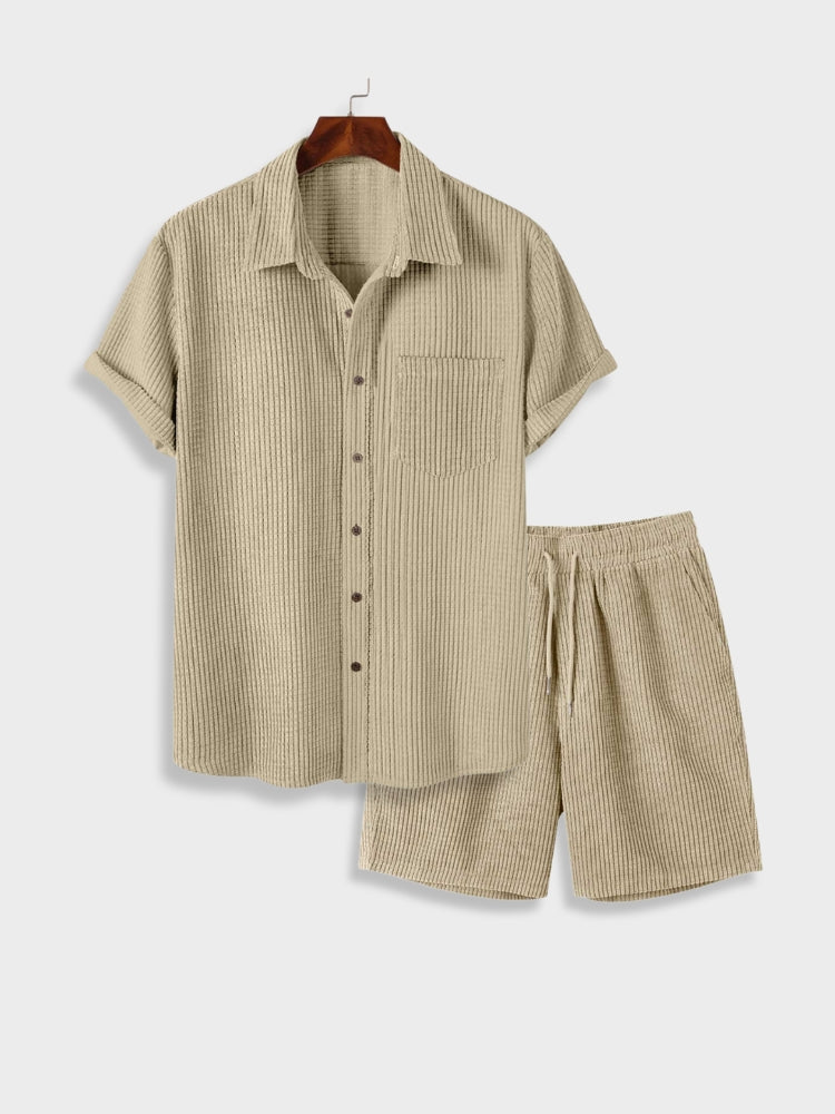 Verie | Corduroy Poloshirt und Kurze Hose Sommer Set für Herren