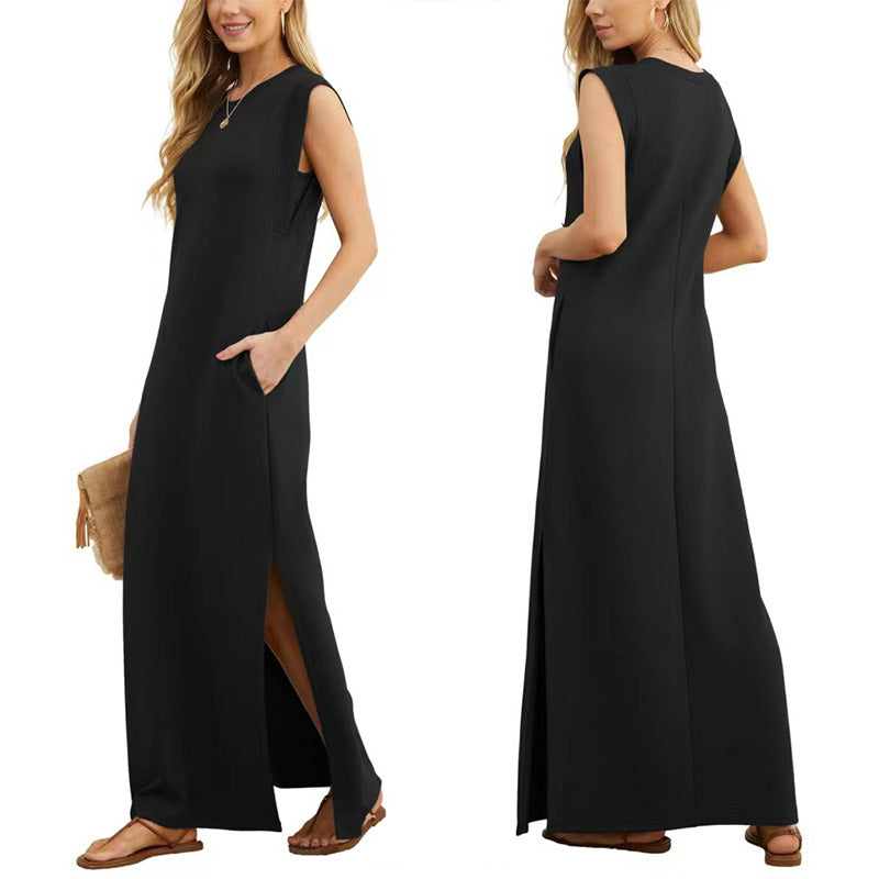 Levi | Knitterfreies Freizeitkleid mit geschlitztem Saum