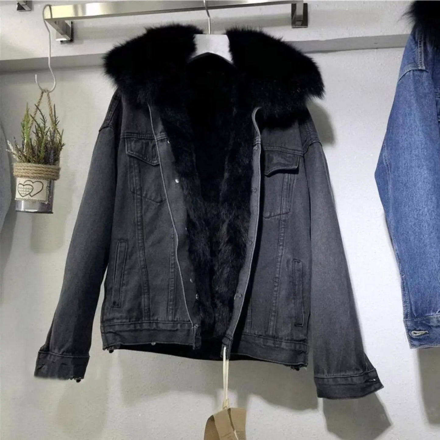 Frednda | Denim Jacke mit Fleece-Futter und Warmem Pelzbesatz für Damen
