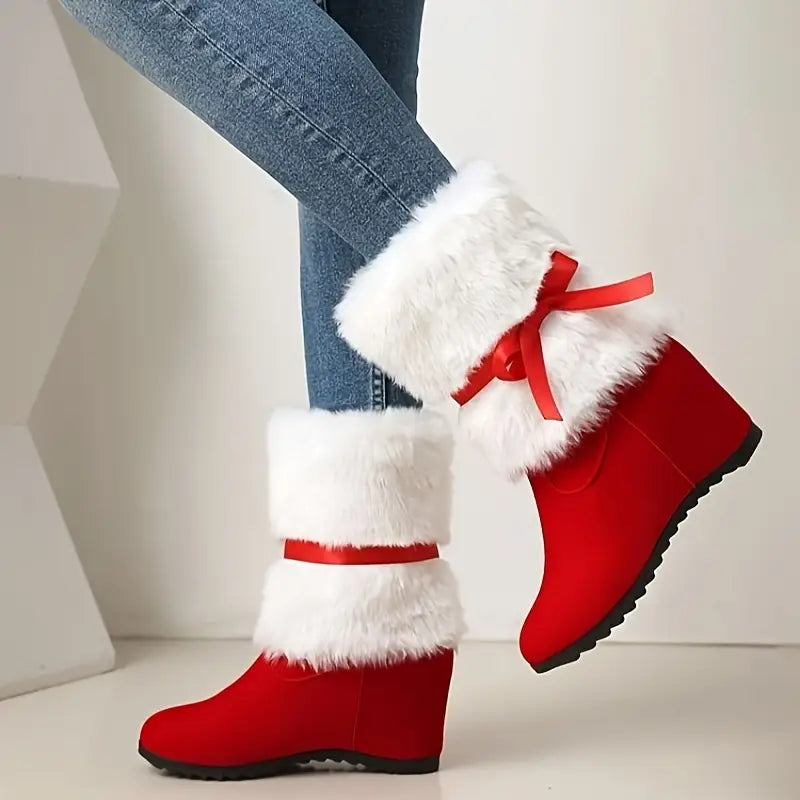 Koket | Elegante Winterstiefel für Damen – Mit Faux-Fur, Schleife und Blockabsatz