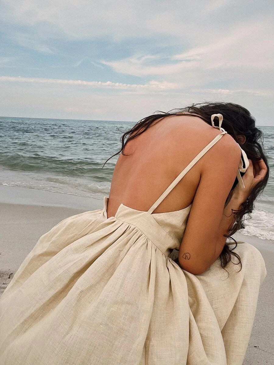 Heather - Langes Leinen Sommerkleid für Damen
