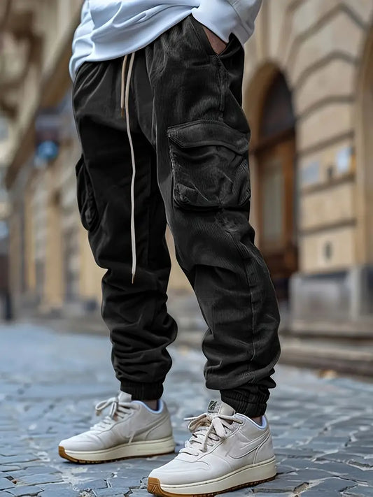 Cord | Corduroy Cargo Pants mit Taschen – Mid Waist, Kordelzug, Leicht Stretch