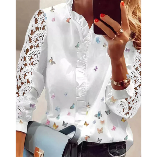 Tiana | Schmetterling V-Ausschnitt Bluse mit langen Ärmeln