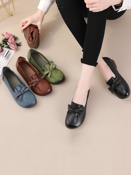 Melinda | Damen Sommer Leder Schuhe mit Schleife und Schlitz