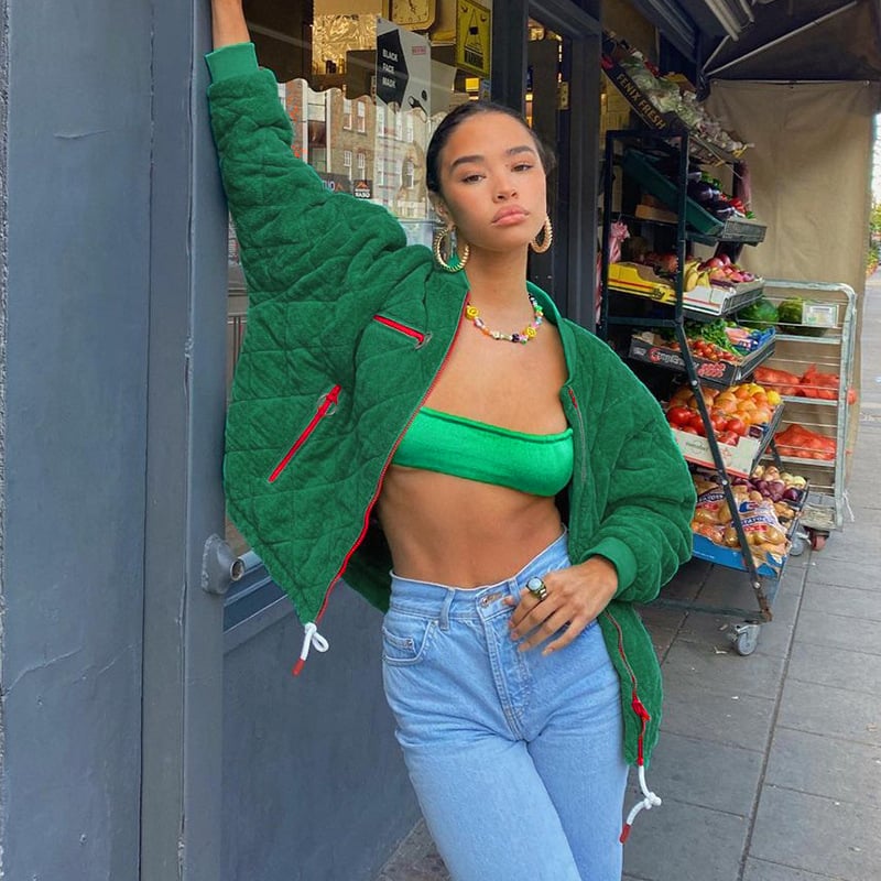 Megi | Damen-Baseballjacke mit Rundhalsausschnitt und Diamant-Reißverschluss