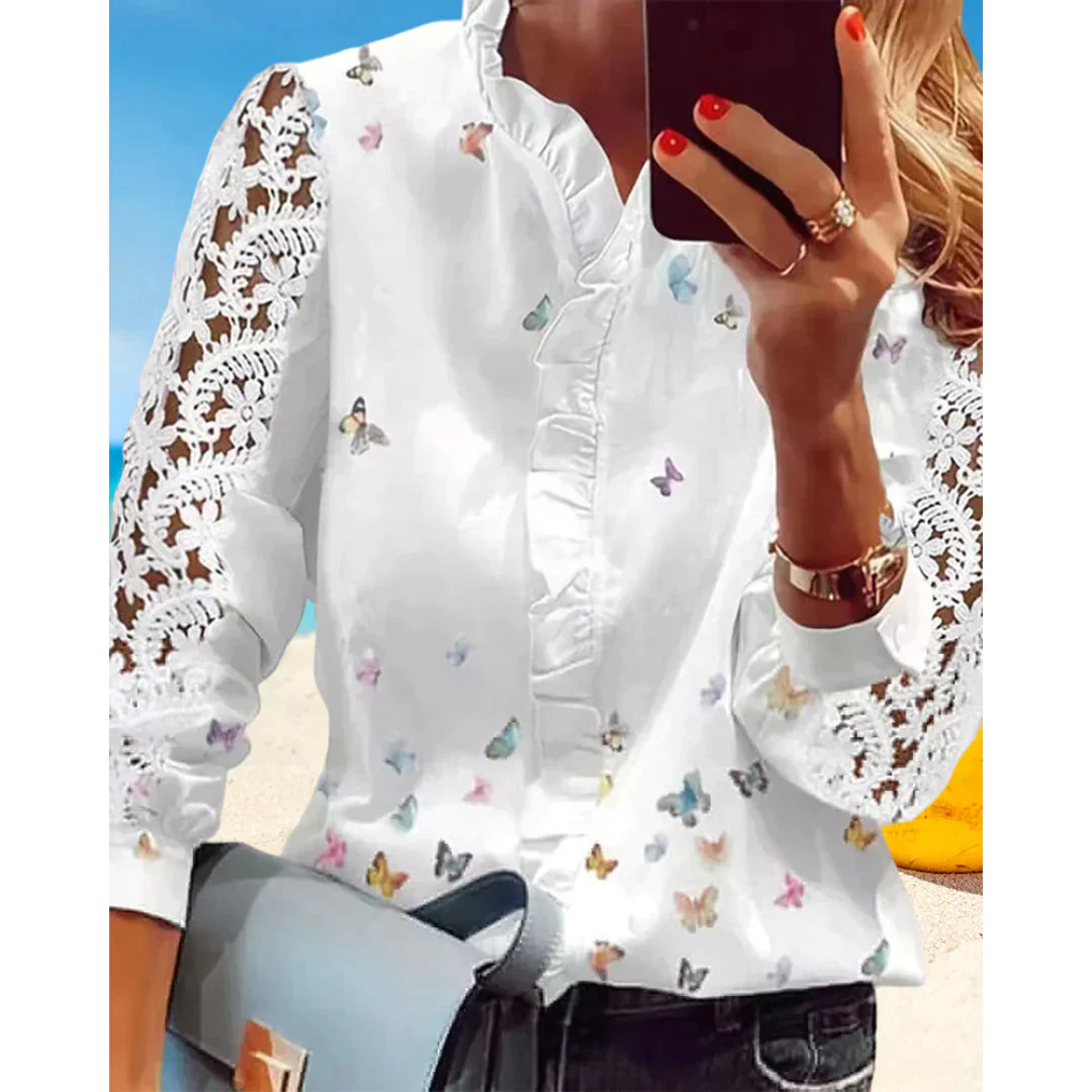 Tiana | Schmetterling V-Ausschnitt Bluse mit langen Ärmeln