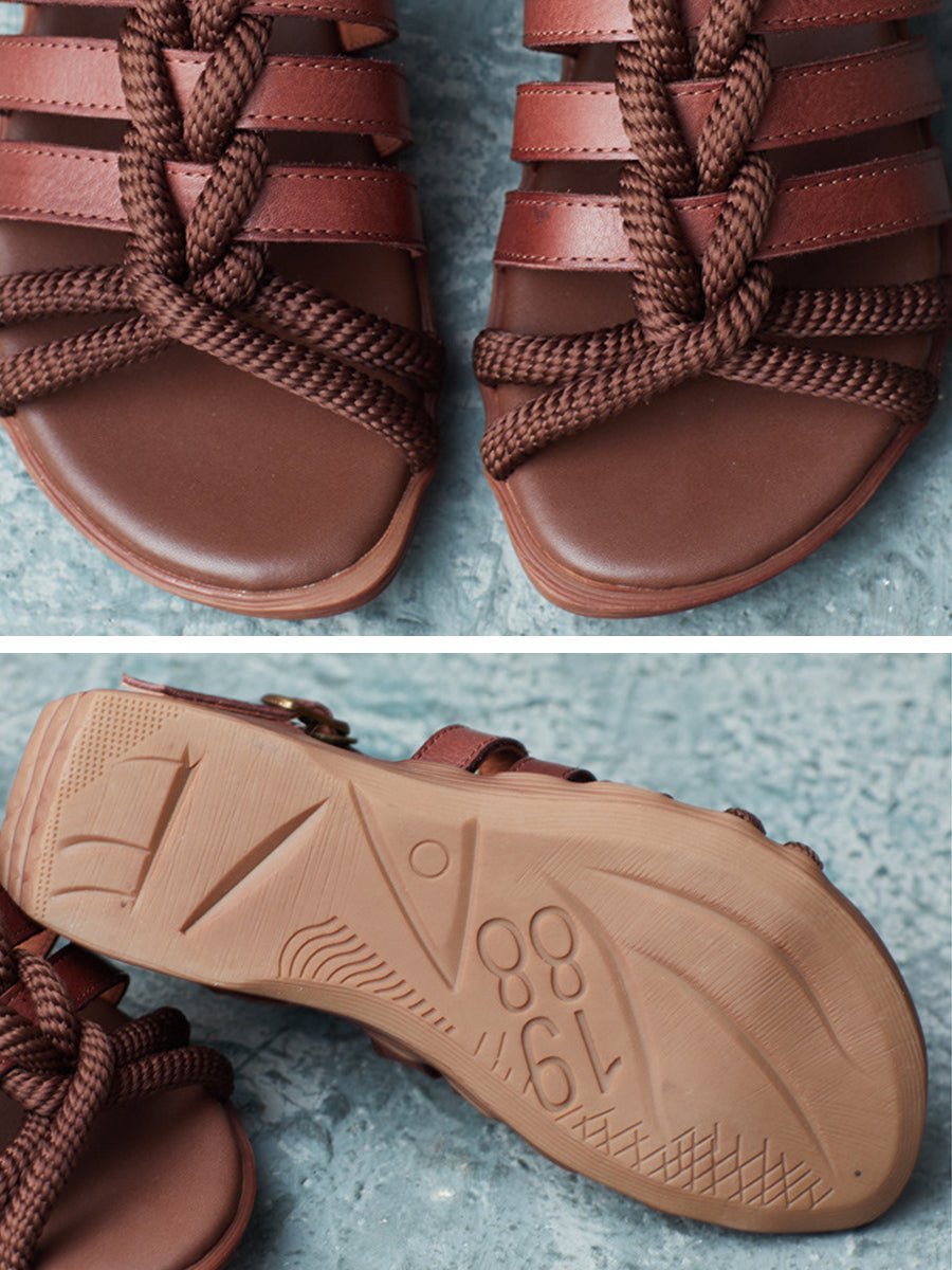 Leann | Damen Vintage Leder Sandalen mit Aussparung