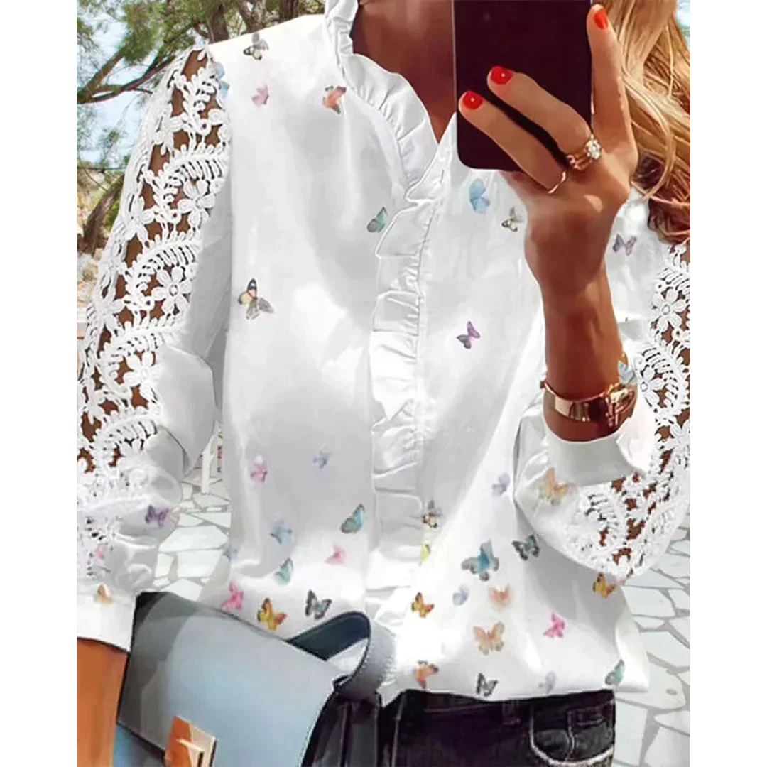 Tiana | Schmetterling V-Ausschnitt Bluse mit langen Ärmeln