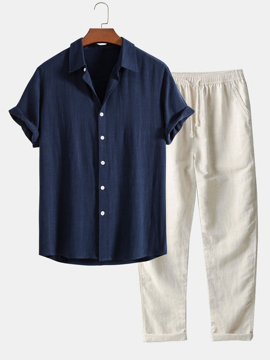 Nadja | Bluse mit kurzen Ärmeln und Leinenhosen Sommer Set für Herren