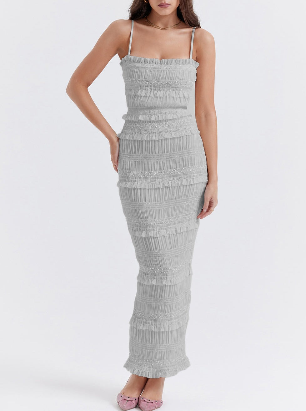 Serenia | Maxikleid mit Reißverschluss und Rüschen