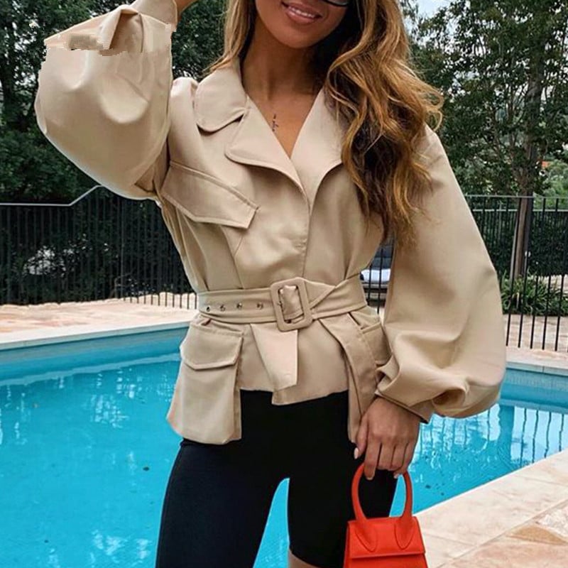 Shibo | Damen-Cropped-Jacke mit Lantern-Ärmeln