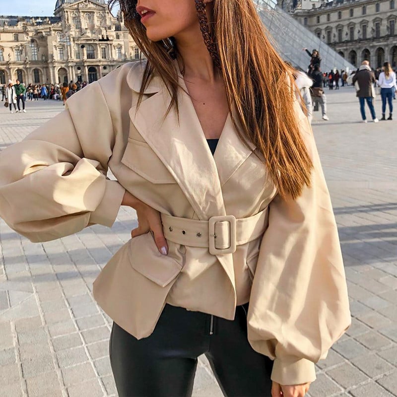 Shibo | Damen-Cropped-Jacke mit Lantern-Ärmeln