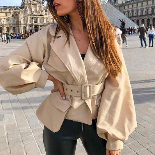 Shibo | Damen-Cropped-Jacke mit Lantern-Ärmeln