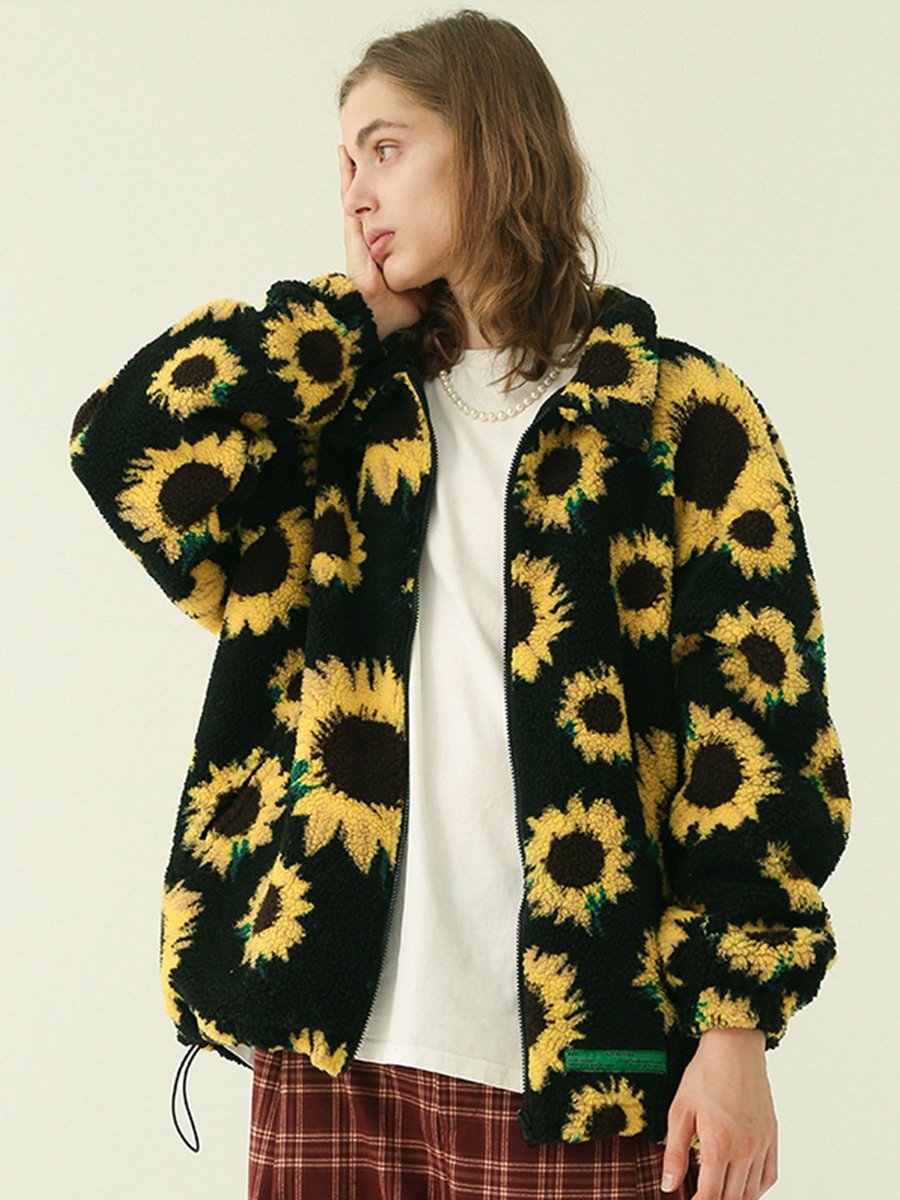 Ernis | Kaschmirmantel aus Lammwolle mit Sonnenblumenmuster für Damen