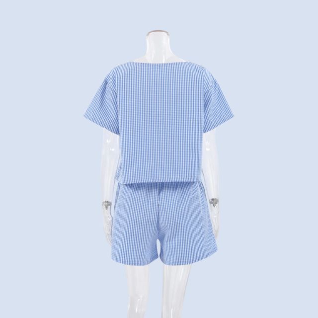 Naddy | Gingham-Romper mit Schlüssellochausschnitt und Schleifendetail