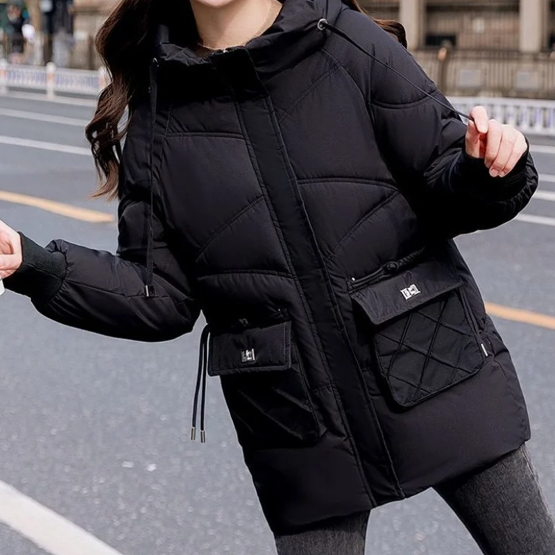 Vanile | Wintermantel für Damen mit Steppdesign, Abnehmbarer Kapuze und Taschen mit Klappen