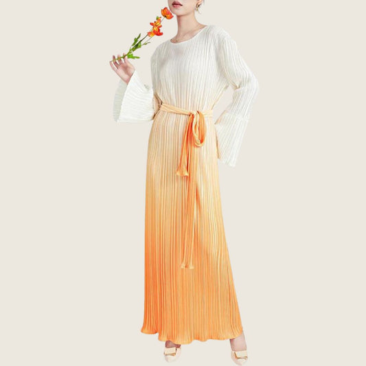 Kai | Geplooide Maxi-Kleid mit Riemen und Bischofsmouwen