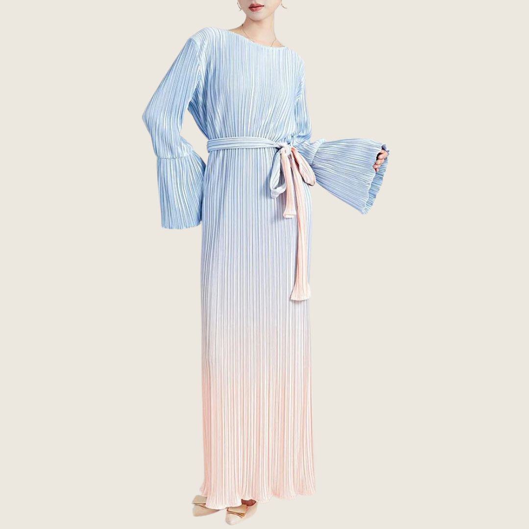 Kai | Geplooide Maxi-Kleid mit Riemen und Bischofsmouwen
