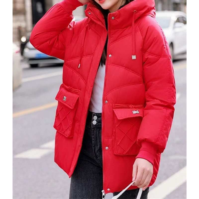 Vanile | Wintermantel für Damen mit Steppdesign, Abnehmbarer Kapuze und Taschen mit Klappen