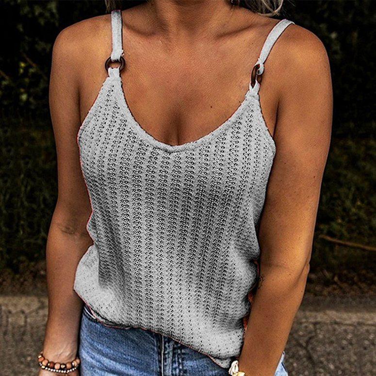 Flore | Weißes Stricktop mit Holzringen