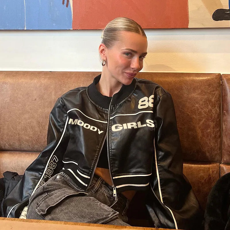 Ethan | Kunstlederjacke mit Grafikdruck