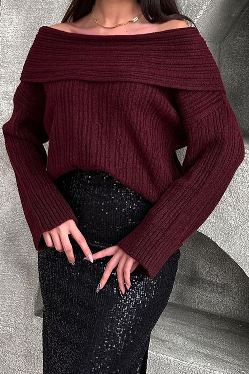 Sarlotte | Oversized Strickpullover mit breitem Kragen für Damen
