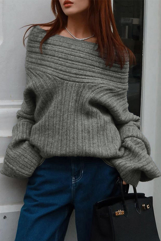 Sarlotte | Oversized Strickpullover mit breitem Kragen für Damen