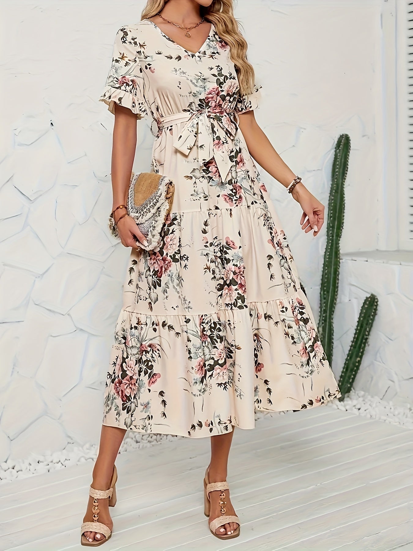 Venna | Elegantes Blumiges Maxikleid