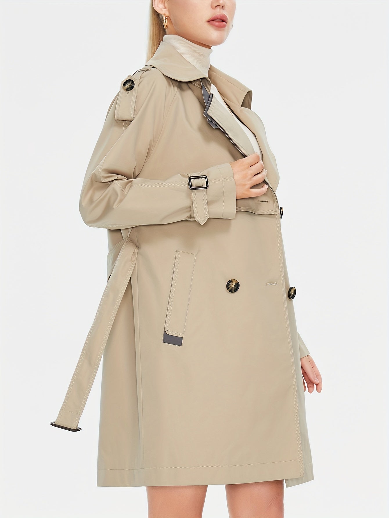 Gracii | Doppelreihiger Damen-Trenchcoat mit verstellbarem Gürtel und Epauletten