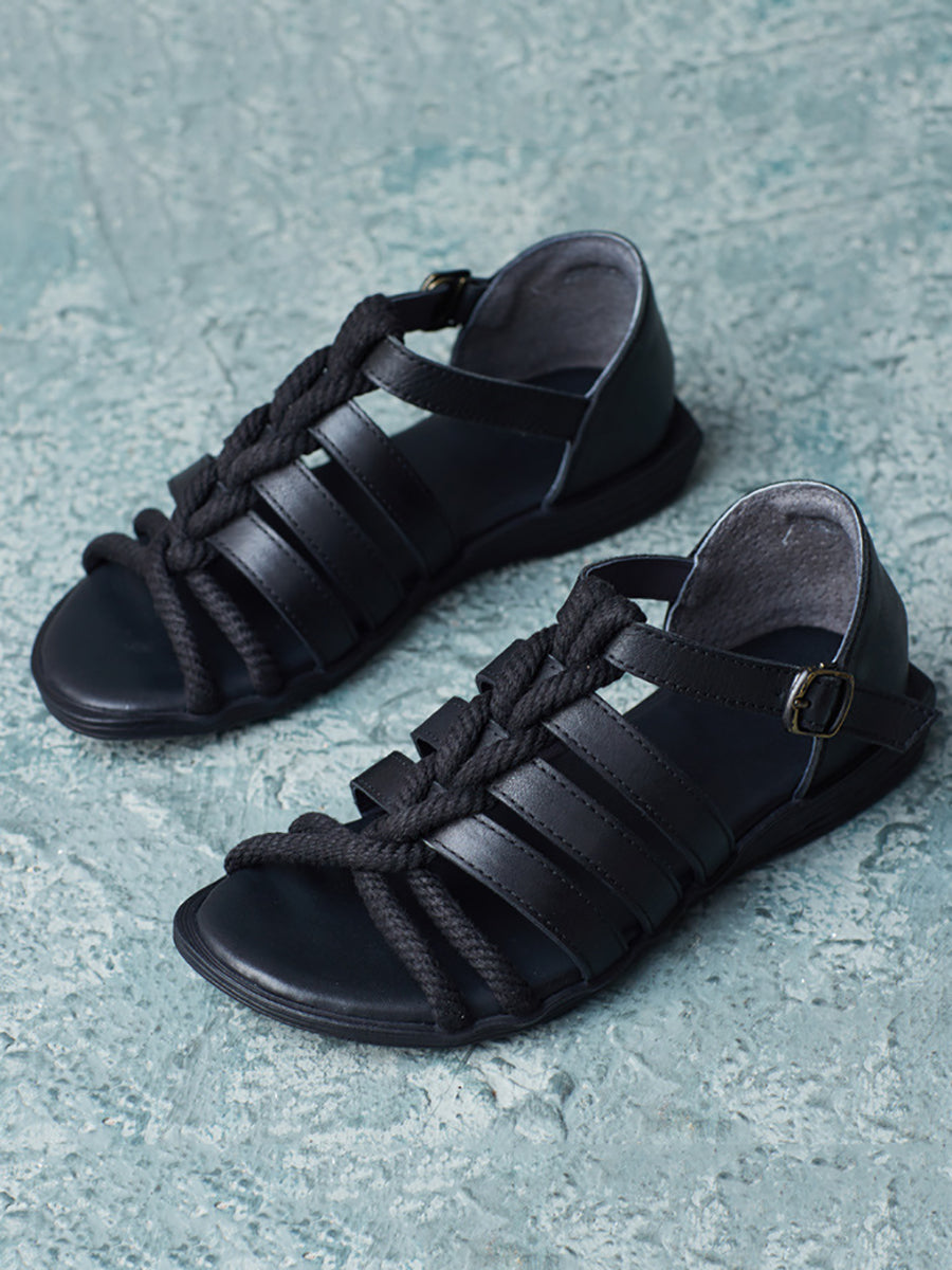 Leann | Damen Vintage Leder Sandalen mit Aussparung