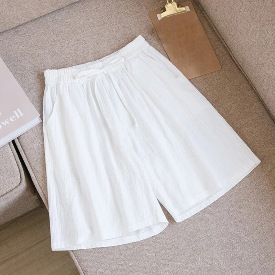 Celia |Leinen-Shorts mit elastischem Bund und weitem Bein